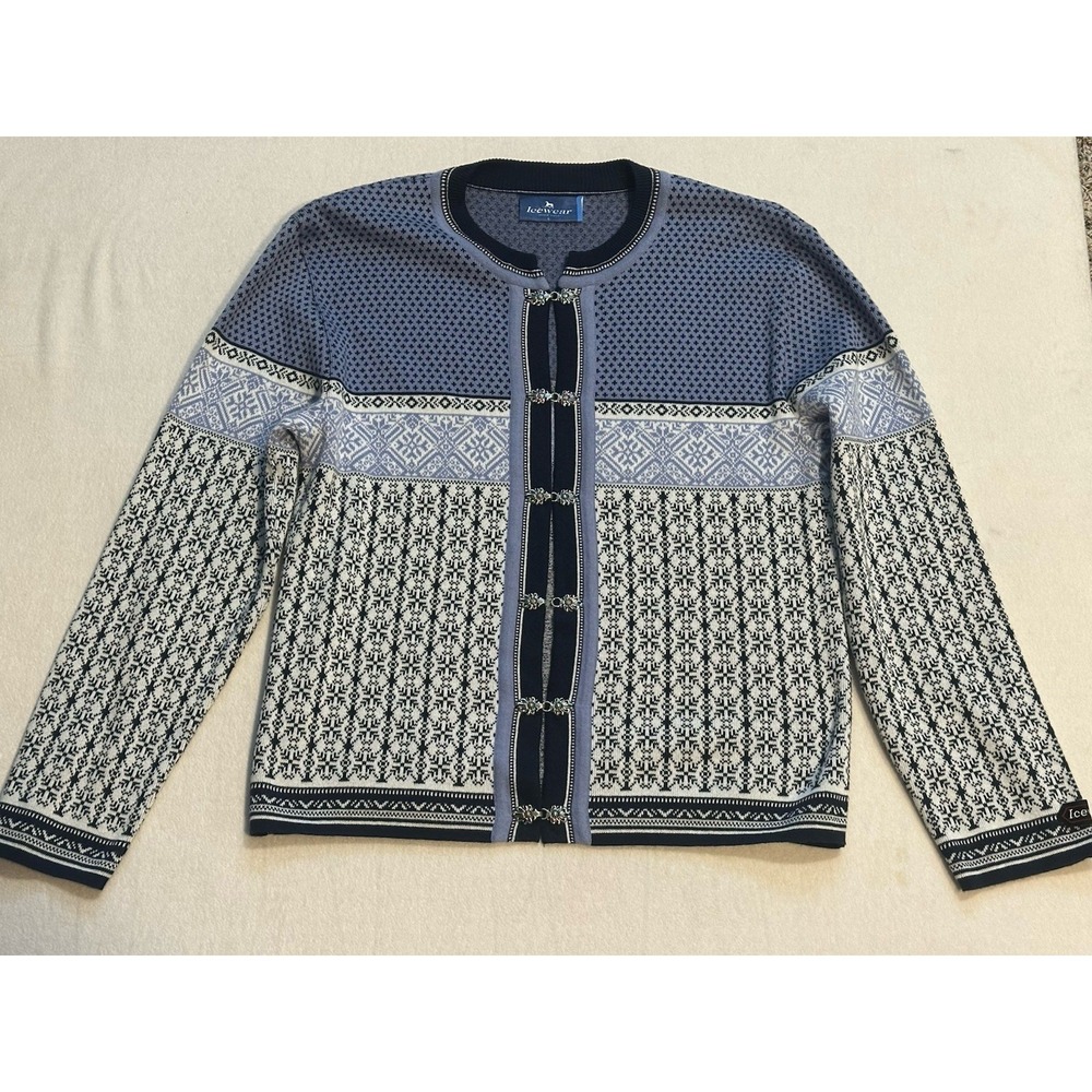 Icewear Womens Sweater 100% Cotton Knit Long Sleeve Fair Isle Nordic  sz Large
